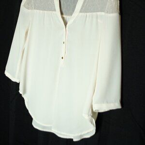 Anthropologie Maeve Size 4 Sheer Panel 3/4 Sleeve Blouse Top Ivory White